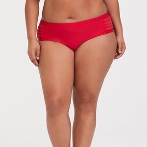 Torrid Size 3X Red Mid-Rise Mesh Ladder Caged Striped Side Bikini Swim Bottoms